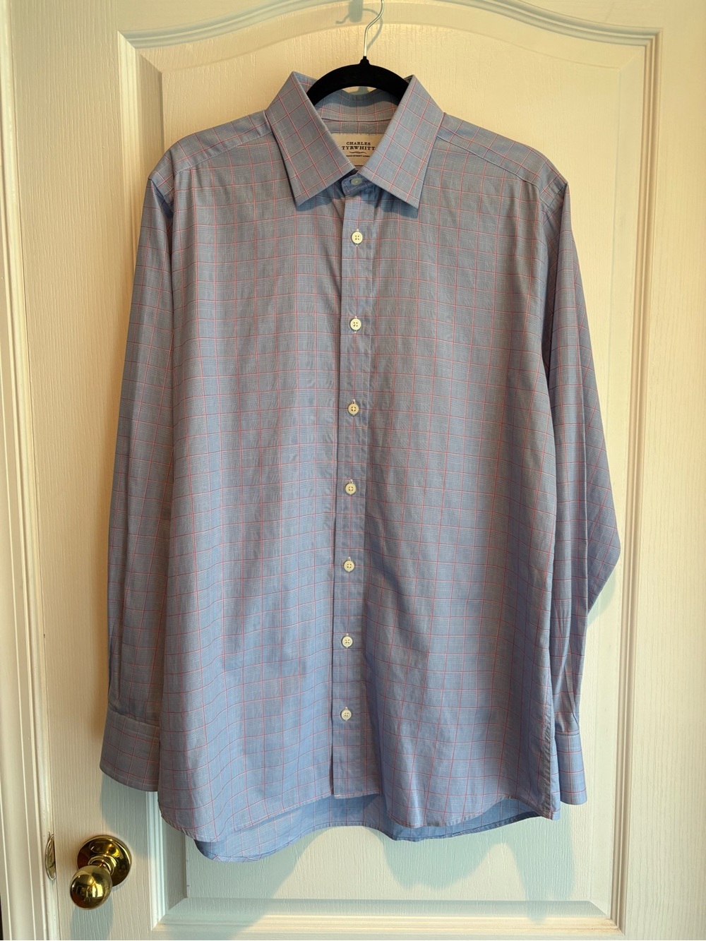 Charles Tyrwhitt Blue Dress Shirt with Red Windowpane Check